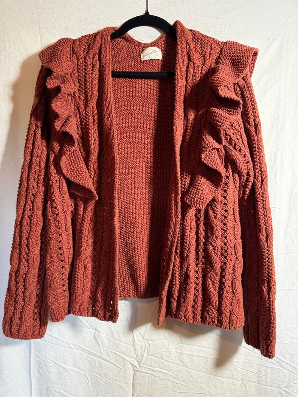 Universal Thread Rust Cable Knit Ruffle Open Cardigan